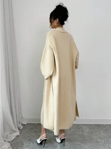 Rafferiza 2 chiếc váy nam màu trơn dây mảnh tối giản kèm áo khoác dài tay bộ thường ngày áo choàng lớn áo len dài váy áo choàng kéo váy áo len maxi - Màu be - Xem 2