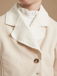 PrepCrw 少女杏色编织修身斜翻领夹克，秋冬学院风 - 米色 - 查看 5