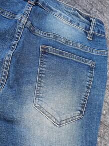 Manfinity LEGND Men Casual Button Front Pocket Distressed Simple Denim Jeans, For Daily Wear - Blue - View 6