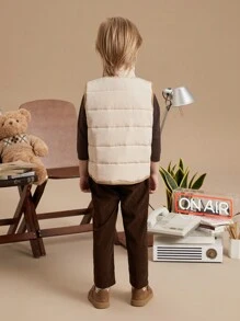 PrepCrw 男童卡其棕色绗缝冬季背心，绣有松鼠图案 - 米色 - 查看 2