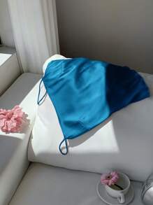 Comfortcana 女式缎面露背系结吊带背心，蓝色 - 水鴨藍 - 查看 3