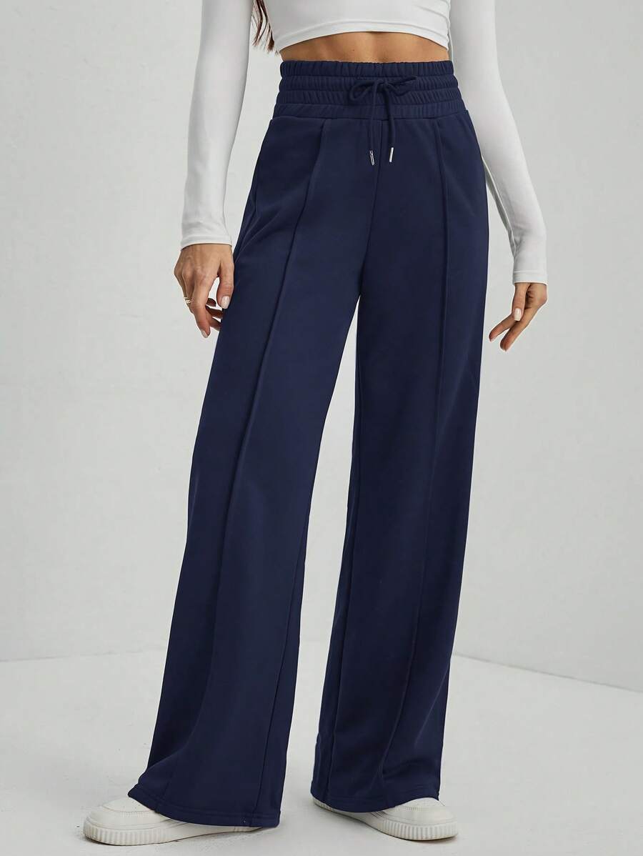 SHEIN Tall Quần dài ống rộng cạp rút dây chắc chắn - Màu xanh hải quân - Xem 1