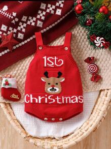 SHEIN Bodysuit de Tricô com Estampa de Cervo para Bebê Menino, Adequado para Natal, Feriados, Casa, Férias, Uso Diário