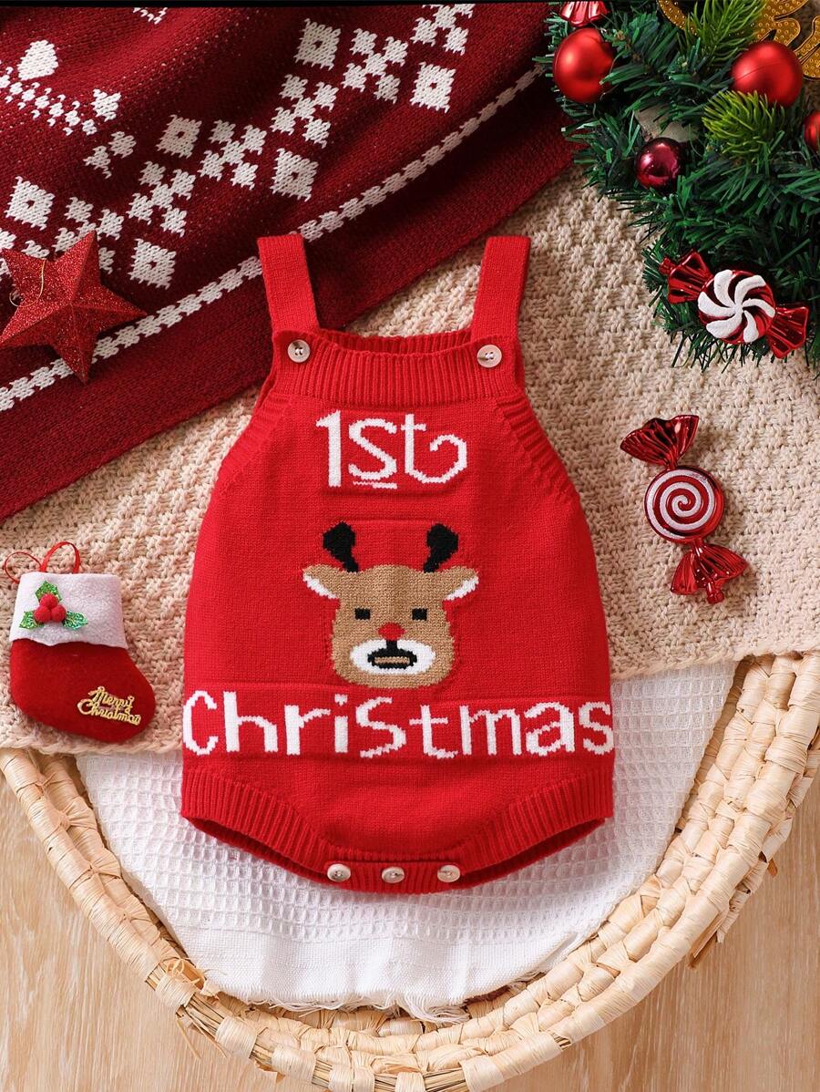 SHEIN Bodysuit de Tricô com Estampa de Cervo para Bebê Menino, Adequado para Natal, Feriados, Casa, Férias, Uso Diário