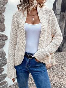 SHEIN LUNE Áo khoác len Popcorn Knit Duster, Áo khoác len nữ tay cánh dơi họa tiết confetti thường ngày cuối thu dáng ôm vừa vặn màu mơ trơn, trang phục thường ngày, áo dài tay - Màu be - Xem 5