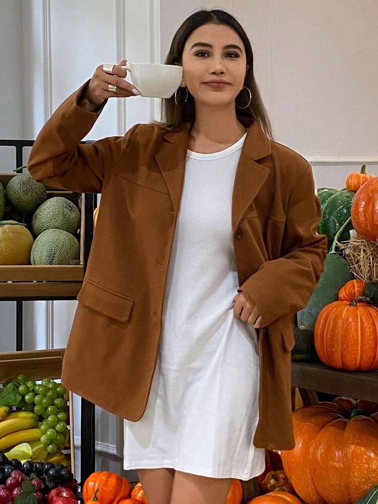 Plain Color Loose Long Sleeve Lapel Pocket Women Suit Jacket Women Blazers,Fall Women Clothes Business Attire