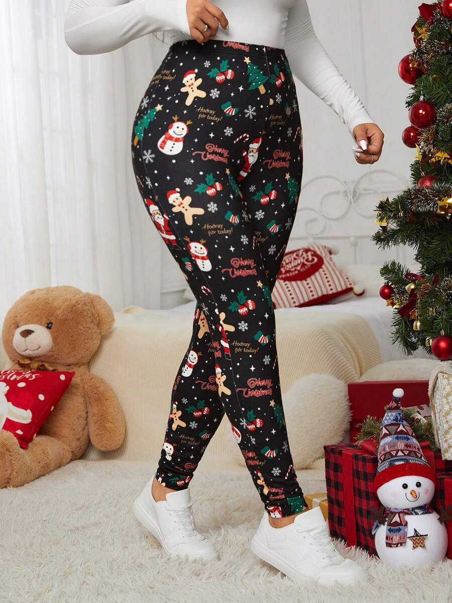 SHEIN EZwear Christmas Themed Digital Print Pattern, Includes Santa
