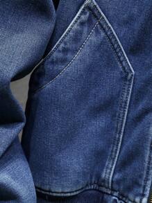 Manfinity Homme Men Deep Blue Washed Denim Padded Casual Loose Baseball Jacket - Light Wash - View 8