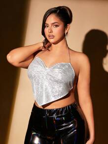 SHEIN SXY Plus Size Women Backless Spaghetti Strap Cami Top, Suitable For Nightclub And Party, Suitable For Christmas Eve, Fall & Winter, Date Night, Birthday, Bachelorette Party, Cute, Casual, Shopping, Streetwear, Going Out, Easy To Match&Looks Slim, Accent Your Body, Flatter The Figure