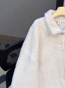 SHEIN Áo len/Màu trơn cho bé gái tuổi teen, Trắng, Thường ngày, Rộng rãi, Đồ thể thao, Áo nỉ có cổ, Vải nỉ~Mềm mại~Áo chui đầu~Thời tiết ấm/lạnh~Nhiệt~Quần bó lót nhiệt~Mềm mại/Mềm mại~Bộ đồ thể thao~Đại học, Bé gái tuổi teen - trắng - Xem 8