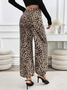 SHEIN LUNE 2024 Autumn New Casual Leopard Print Wide Leg Pocket Pants, Matching Blogger Style Fall Cloth For Women - Multicolor - View 2