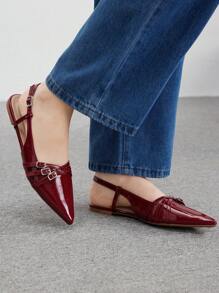 CUCCOO BIZCHIC 女士红色交叉带尖头平底露跟鞋 - 适合通勤、约会、购物，适合圣诞节和新年假期氛围秋冬季