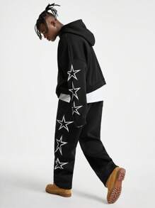 Manfinity VCAY Men's Loose Knit Long Sleeve Sweatshirt Set, For Fall Winter - Black - View 2