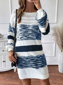 SHEIN LUNE Vrouwen ronde hals lange mouw effen kleur patchwork casual cropped trui jurk