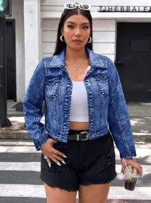 Flirla Chaqueta corta informal de talla grande con botones a presión delanteros, de uso versátil para el otoño