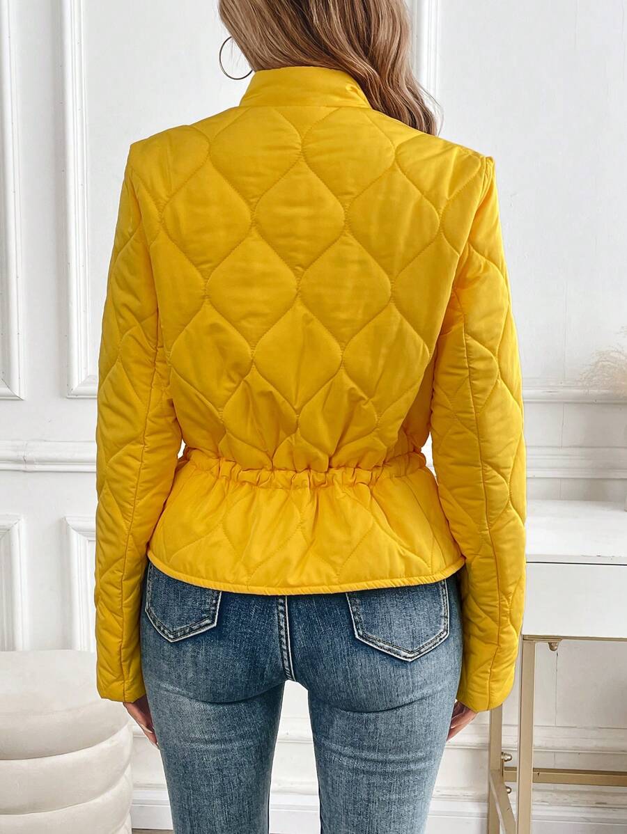 SHEIN Clasi Women's Light Weight Warm Yellow Short Down Jacket, Winter