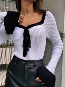 SHEIN Clasi Dames Casual Colorblock Ribgebreide Slim Fit Trui, Herfst/Winter