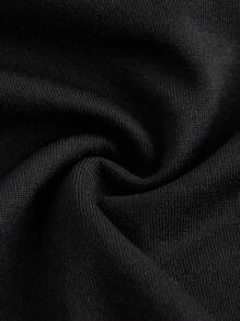 SHEIN ICON 露肩纯色拼接长袖简约短款上衣，休闲日常穿着 - 黑色 - 查看 4
