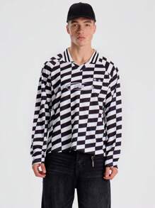 Musero Checkered All Over Print Long Sleeve Collared Graphic Print Tshirt Spring Summer Essentials - Multicolor - View 4