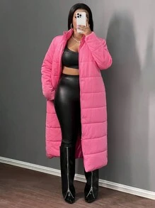 Slaydiva Damen einfarbiger Mantel mit Reißverschluss vorne, Langarm, mit Kapuze und Steppfutter