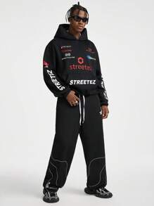 Manfinity VCAY Sudadera con capucha de manga larga holgada con estampado de letras para hombres, para otoño e invierno