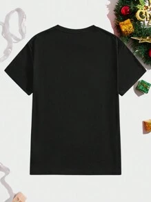 Manfinity Homme Merry Christmas 1pc Black Crew Neck T-Shirt, Christmas Gifts For Men - Black - View 5