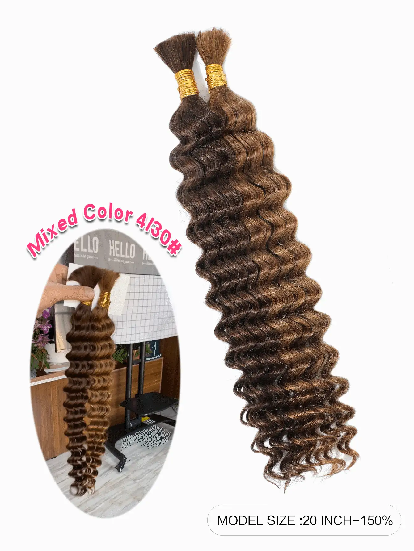 Boho Braids 2 件编织假发散装无纬深波浪钩针人发混色 4/30# 纯天然人发接发无结辫子接发万圣节服装 - S4/30 - 查看 2