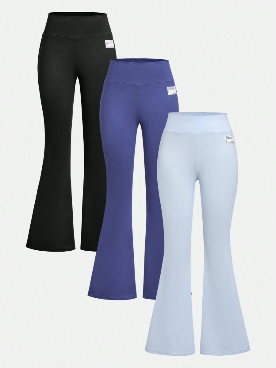 SHEIN 3 件套休闲喇叭裤,开衩,黑色、深灰色、浅灰色,适合青少年女孩,适合春、秋、夏季日常通勤和休闲穿着 - 彩色 - 查看 1