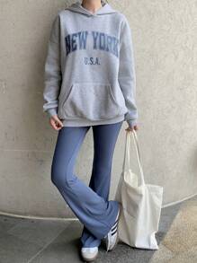 Girlism 少女两件套,碎花灰蓝,休闲百搭,宽松长袖卫衣喇叭裤,返校季,干净女孩,运动服 - 彩色 - 查看 11