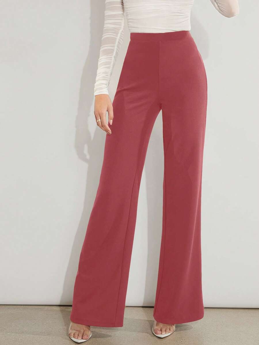 SHEIN Clasi Quần ống rộng dệt trơn màu thường ngày cho nữ, mùa xuân và mùa thu - Màu Hồng  Dưa hấu - Xem 1