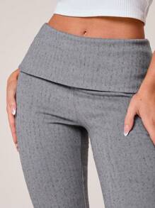 VARSIVA Cold Fall Winter Clothes Women Solid Color Fold-Over Waist Flare Leg Casual Pants - Grey - View 3