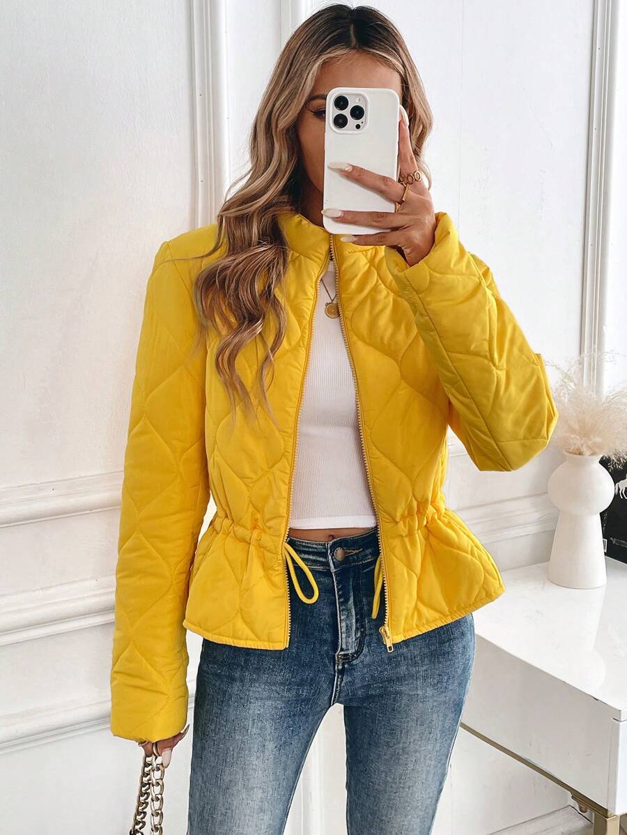 SHEIN Clasi Women`S Light Weight Warm Yellow Short Down Jacket, Winter