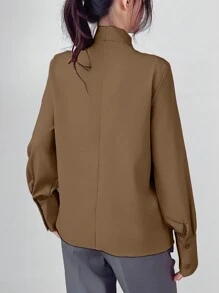 SHEIN Unity Elegant Knot Collar Long Sleeve Casual Blouse, Autumn