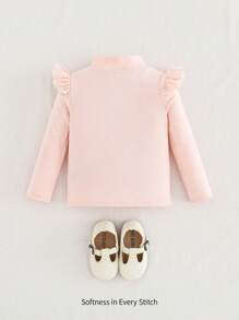 Cozy Pixies Baby Girl Knitted Soft Heart Pattern Round Neck Ruffle Hem Pullover Top - Multicolor - View 2