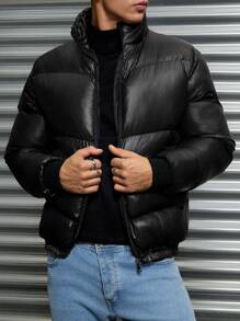 RueChic Men's Basic Casual Style Special Stitching Design Slim Fit Jacket - Black - View 6