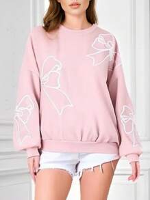 SHEIN Unity Women's Oversized Butterfly Print Crew Neck Loose Fit Casual Sweatshirt, Spring/Autumn Pullover Fall Sweatshirt - Pink - View 1