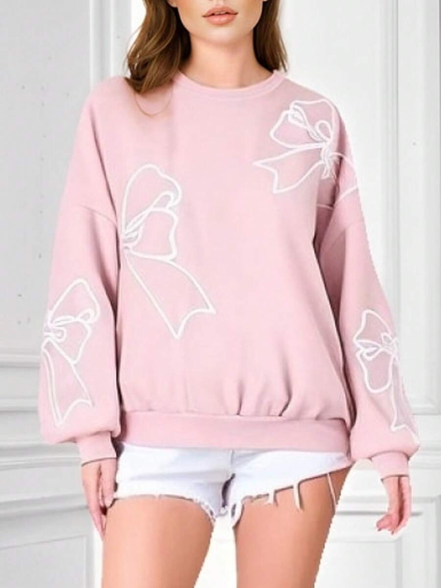 SHEIN Unity Women's Oversized Butterfly Print Crew Neck Loose Fit Casual Sweatshirt, Spring/Autumn Pullover Fall Sweatshirt - Pink - View 1