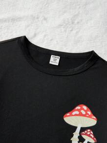 Conjunto informal de pijama con camiseta de manga larga de cuello redondo y pantalones con estampado de setas para niño preadolescente