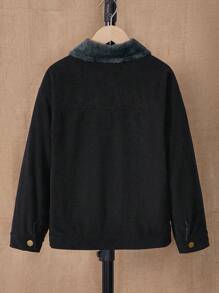 Tween 男童灯芯绒复古风格黑色保暖内衬厚冬季休闲品牌夹克 - 黑色 - 查看 2