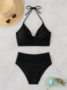 女士夏季海滩度假吊带比基尼泳装套装