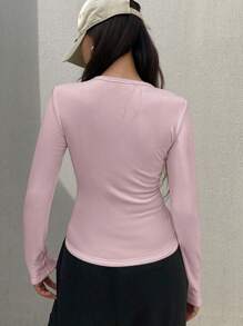 DAZY Women Solid Color Round Neck Long Sleeve Casual T-Shirt,Fall Clothes,Fleece Lined