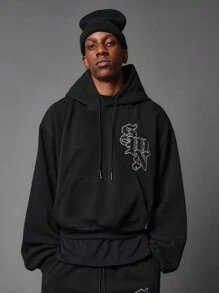 SUMWON Conjunto de 2 piezas con sudadera con capucha ajustada ceñida a la cintura y pantalón de chándal acampanado con insignia aplicada