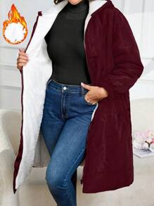 Plus Size Front Zip Up Hooded With Pockets, Casual Sweatshirt Puffer Coat For Winter Clothes Fall Cloth For Women