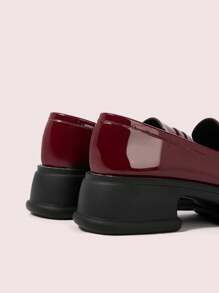 CUCCOO DOLLMOD Comfy Casual College Style Thick-Soled Square Rhinestone Buckle Loafers, Red For Christmas And New Year Holiday Vibe Fall And Winter