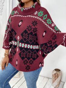 Plus Size Crew Neck Pattern Detail Minimalist Casual Pullover Sweater