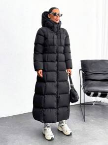 EURMUSE Manteau d'hiver long matelassé extra chaud à capuche zippé de forme silhouette emblématique en A