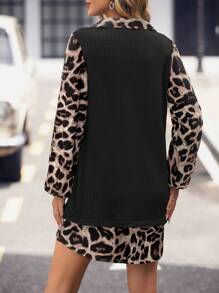 EMERY ROSE Vestido largo de 2 en 1 con estampado de leopardo y manga larga para mujer, conjunto de mujer de otoño de largo maxifalda - Multicolor - Ver 2