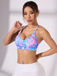 SHEIN Core Rhythm All Over Print Active Wear  Sport Bras - Multicolor - View 4