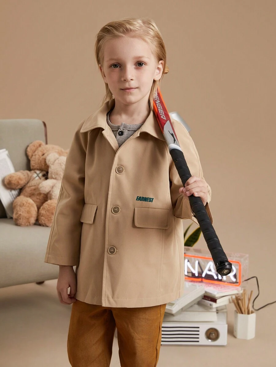 PrepCrw Abrigo trench casual de estilo academia para niños pequeños, de ajuste holgado, de lana, color caqui, para otoño/invierno