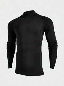 Gym Rark Boyfriend Style Men's Stand Collar Long Sleeve Minimalist Casual Sports T-Shirt 2-Piece Set - Black - View 5